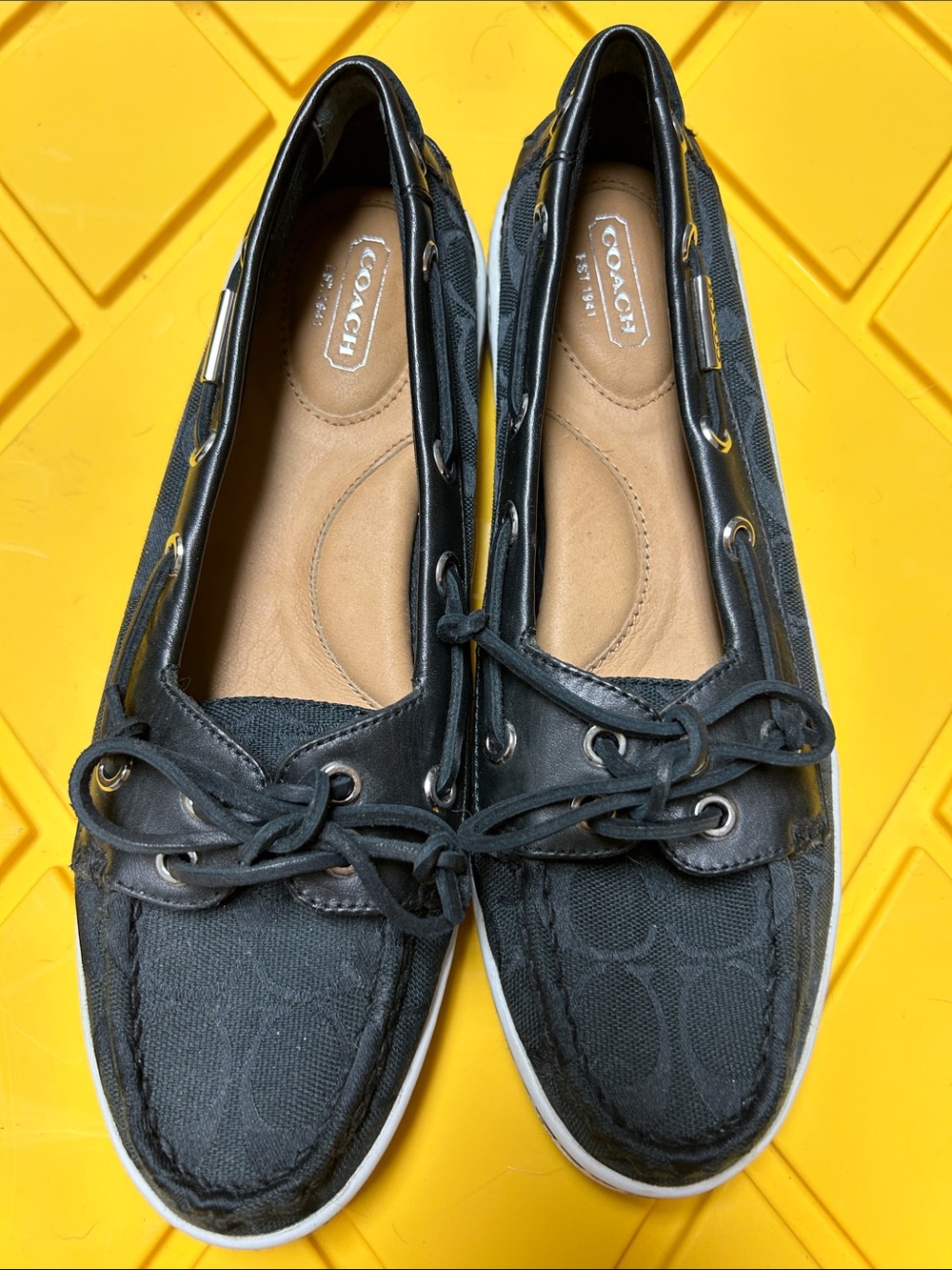 Coach Black Canvas & Leather Boat Loafers - Picture 1 of 3